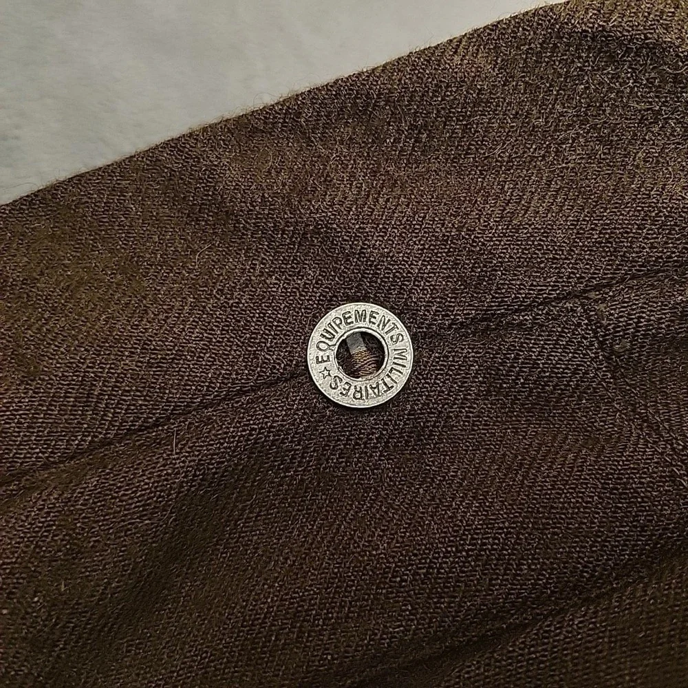 VTG French Military Pants Men 36x28 Brown Wool Service Trousers Button Fly 50s